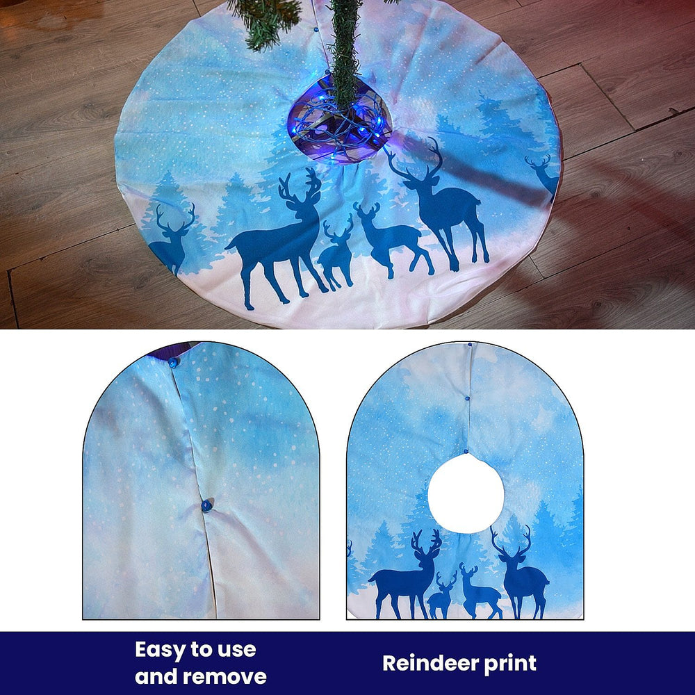 100% Cotton Forest and Deers Print Christmas Tree Skirt (Size 89Dia Cm) - Blue