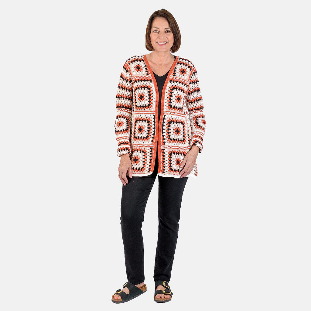 100% Cotton Hand Crochet Cardigan (One Size) - White and Multi