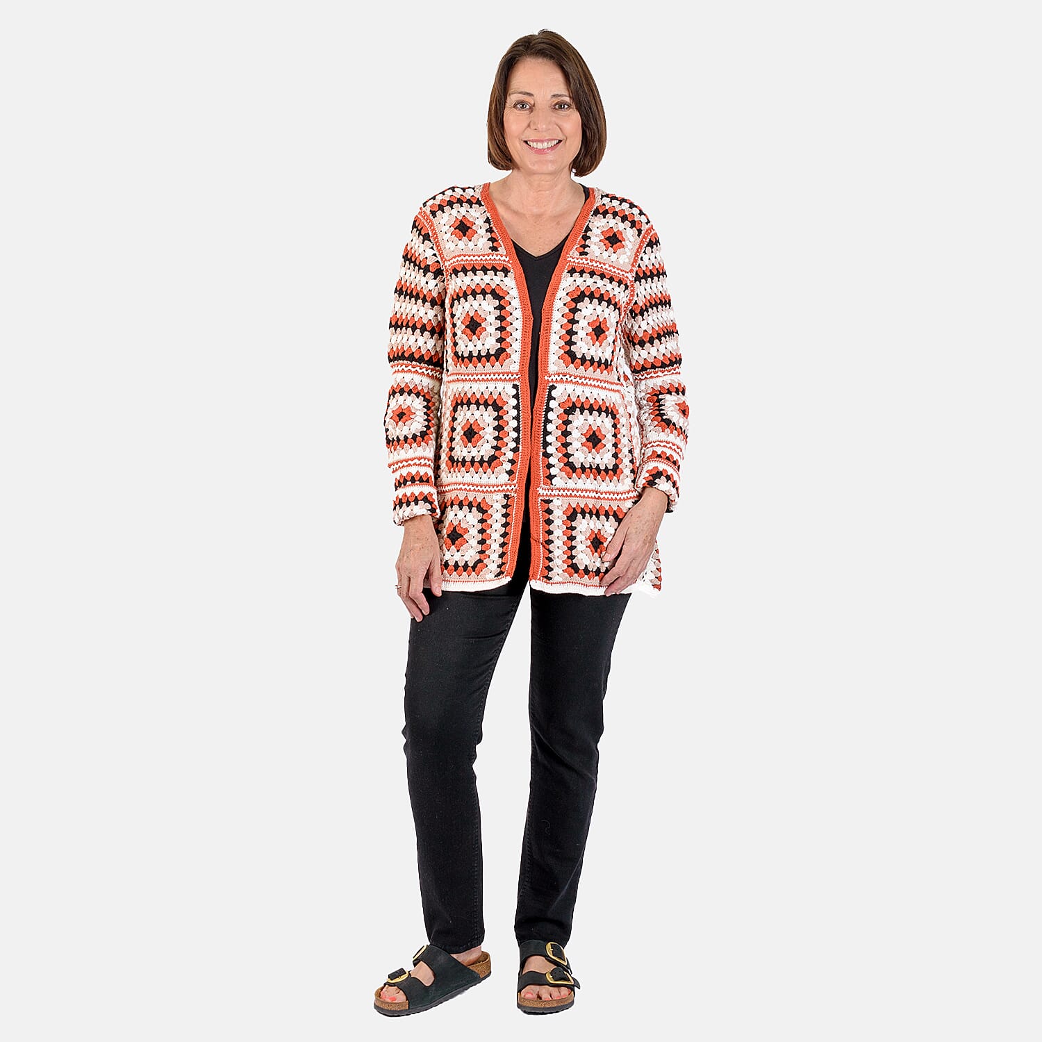 100% Cotton Hand Crochet Cardigan (One Size) - White and Multi