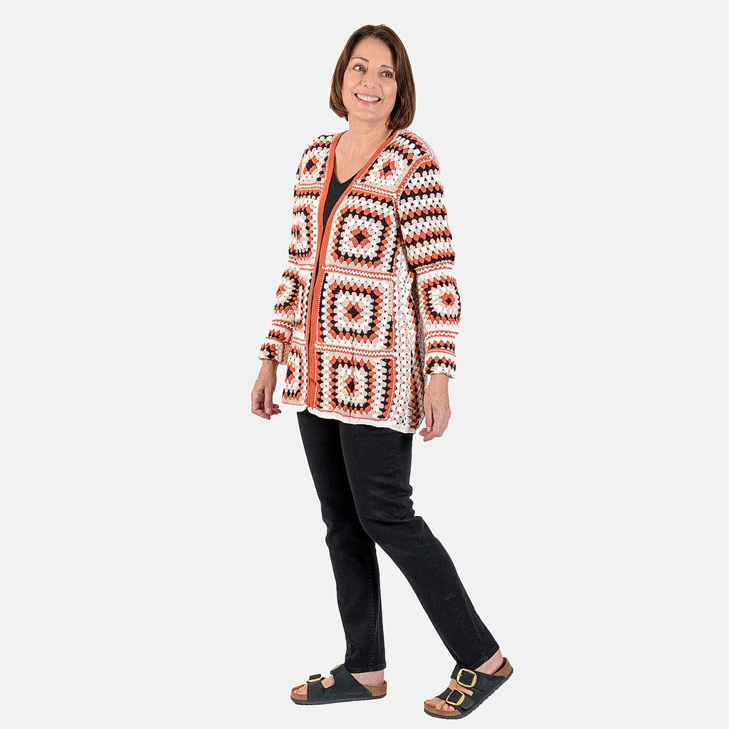 100% Cotton Hand Crochet Cardigan (One Size) - White and Multi