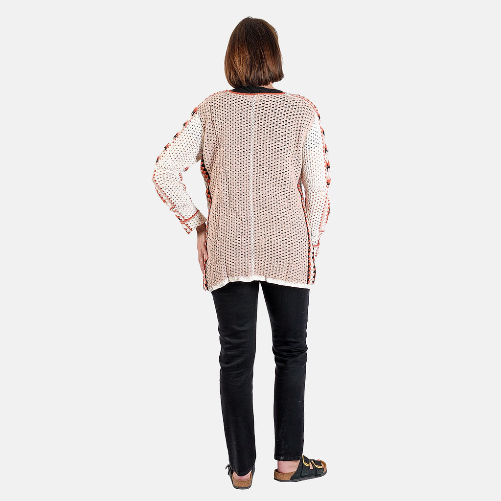 100% Cotton Hand Crochet Cardigan (One Size) - White and Multi