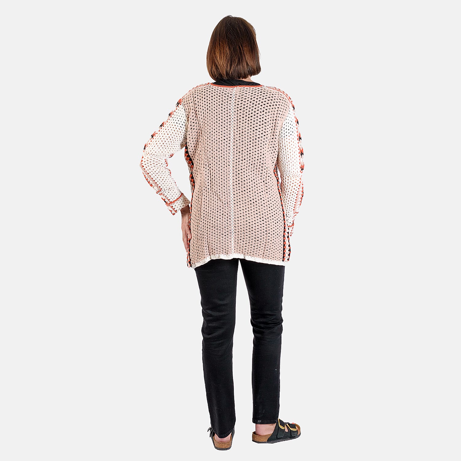 100% Cotton Hand Crochet Cardigan (One Size) - White and Multi