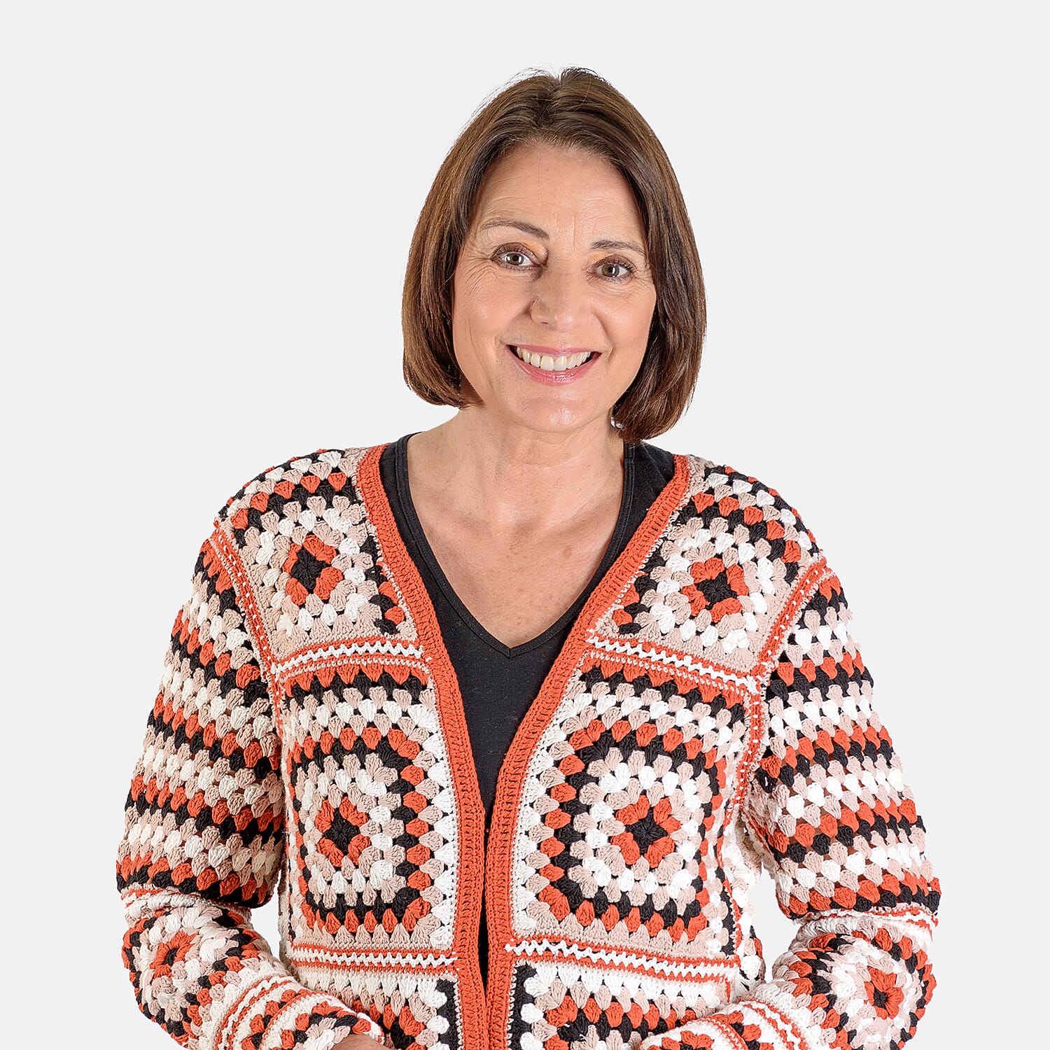 100% Cotton Hand Crochet Cardigan (One Size) - White and Multi