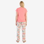 100% Cotton Ladies Flower Print T Shirt & Pants PJ Set (Size - XL) - Peach
