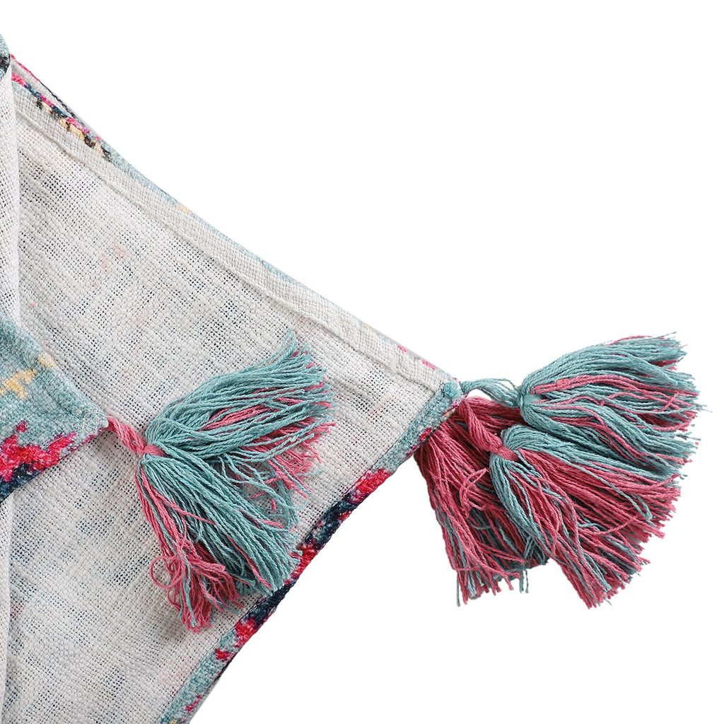 Cotton Slub Digital Printed Throw Blanket with Tassels (Size 180x130 cm) - Grey