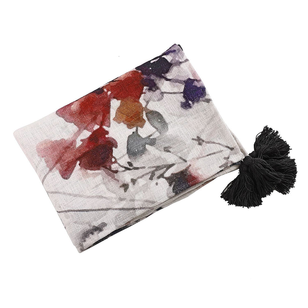 Luxurious 100% Cotton Slub Throw Blanket with Frill (Size 180x130 Cm) - Purple