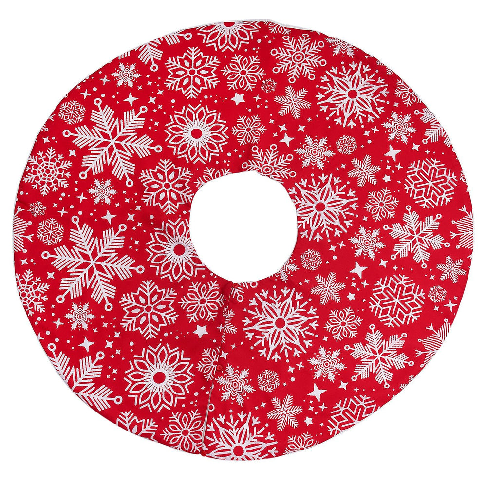 100% Cotton Snowflake Print Christmas Tree Skirt (Size 89Dia Cm) - Red