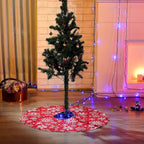 100% Cotton Snowflake Print Christmas Tree Skirt (Size 89Dia Cm) - Red