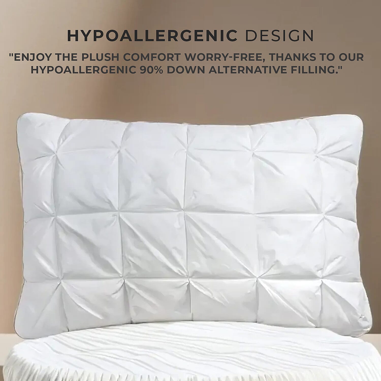 100% Cotton Square Pattern Goose down Soft Pillow (Size 74x48 cm) - White