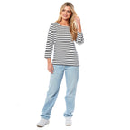 100% Cotton Thin Stripe 3-4 Sleeve Casual Top (Size 12) - Blue