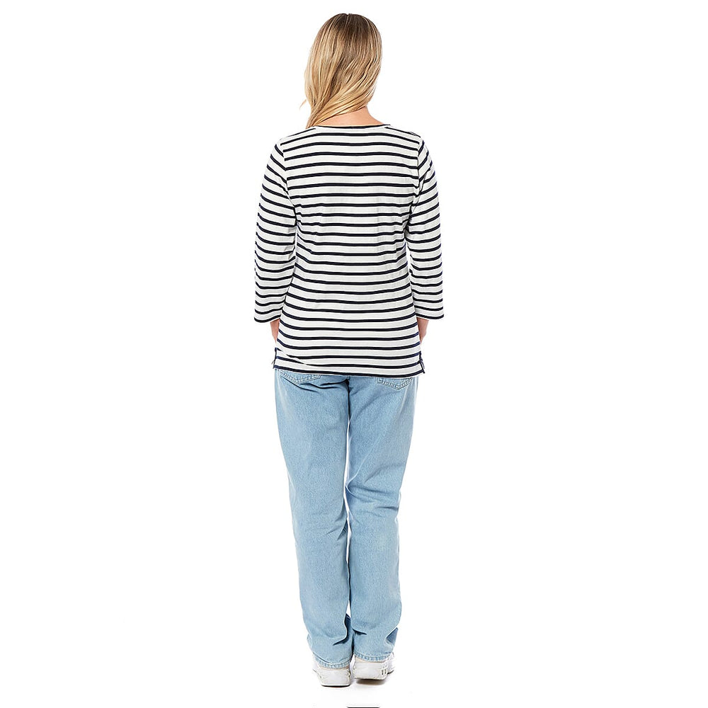 100% Cotton Thin Stripe 3-4 Sleeve Casual Top (Size 12) - Blue