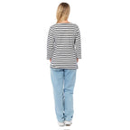 100% Cotton Thin Stripe 3-4 Sleeve Casual Top (Size 12) - Blue
