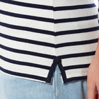 100% Cotton Thin Stripe 3-4 Sleeve Casual Top (Size 12) - Blue