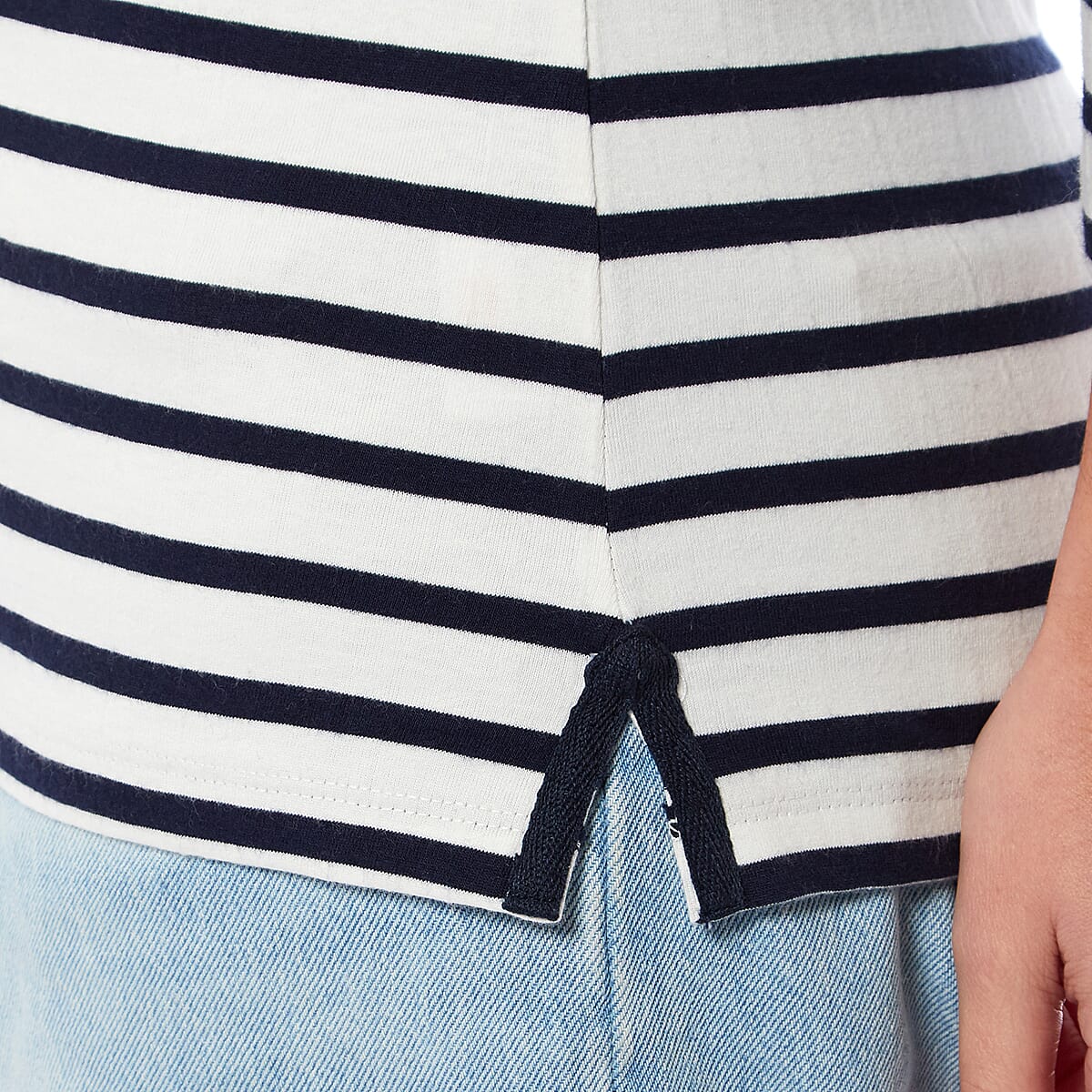 100% Cotton Thin Stripe 3-4 Sleeve Casual Top (Size 12) - Blue
