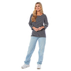 100% Cotton Thin Stripe 3-4 Sleeve Casual Top (Size 12) - Navy