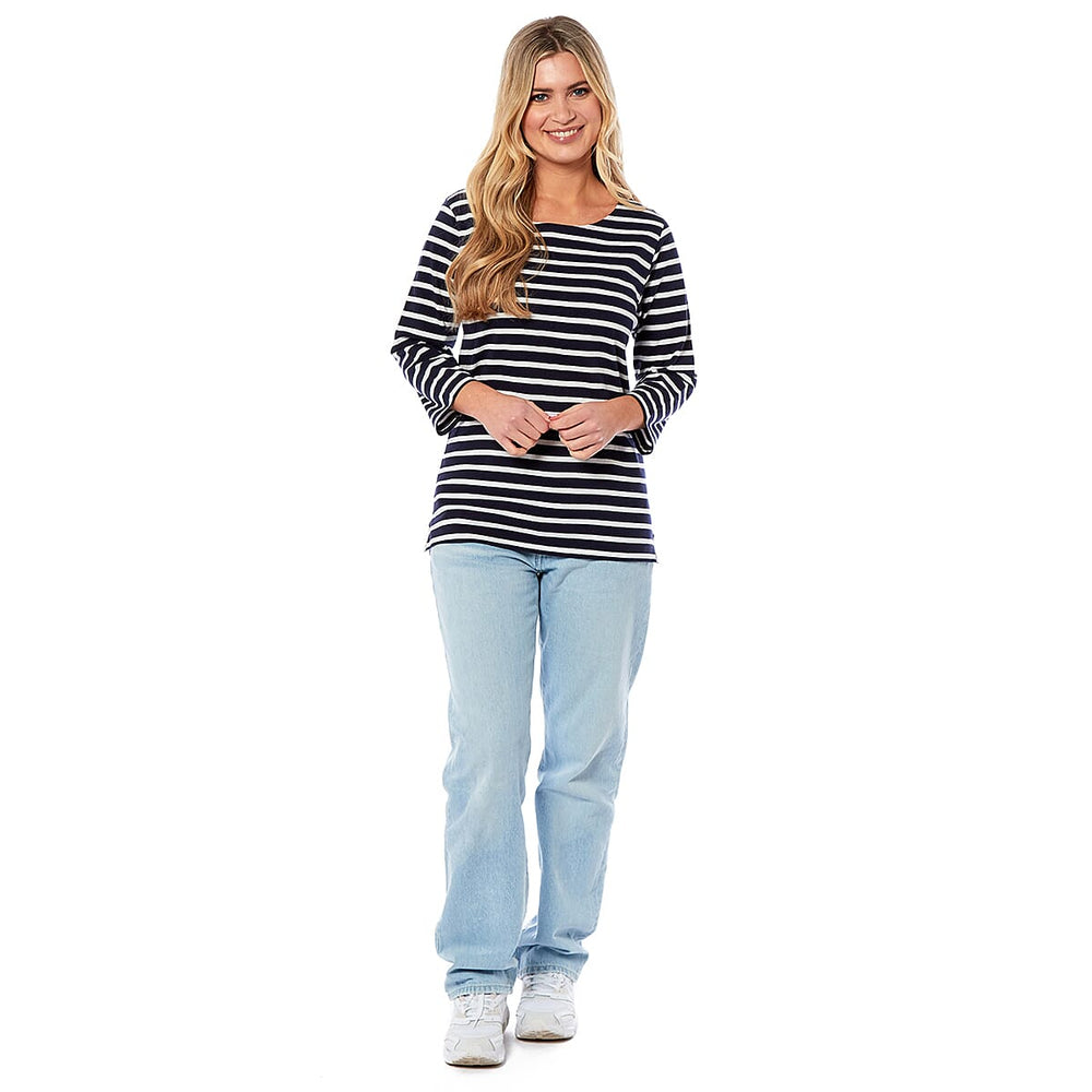 100% Cotton Thin Stripe 3-4 Sleeve Casual Top (Size 12) - Navy