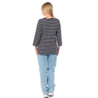 100% Cotton Thin Stripe 3-4 Sleeve Casual Top (Size 12) - Navy