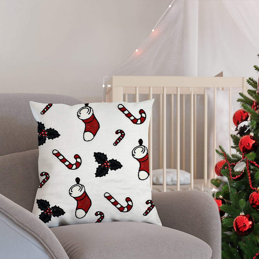 100% Cotton Towel Embroidery Soft Cushion Cover with Stocking Pattern (45x45cm)