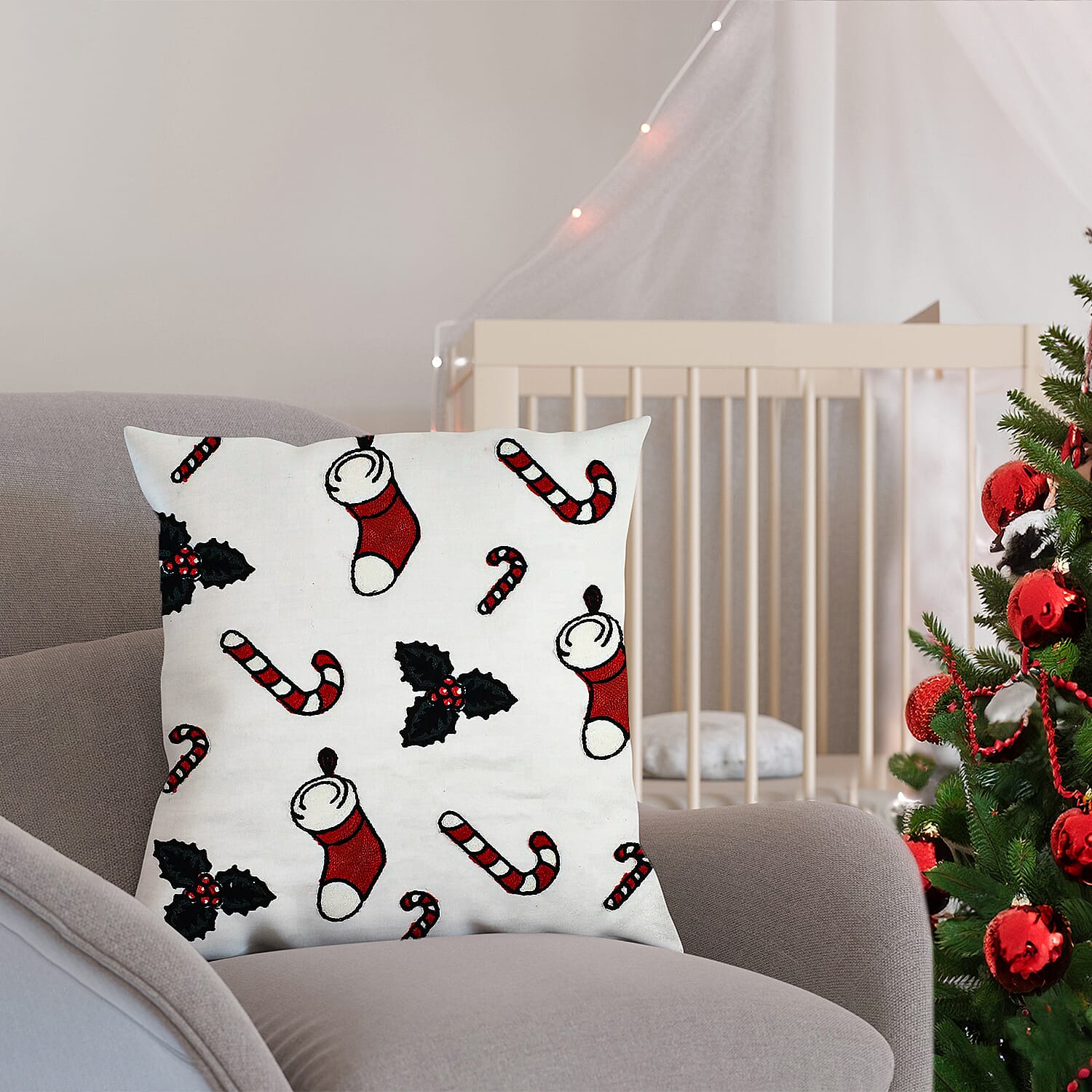 100% Cotton Towel Embroidery Soft Cushion Cover with Stocking Pattern (45x45cm)