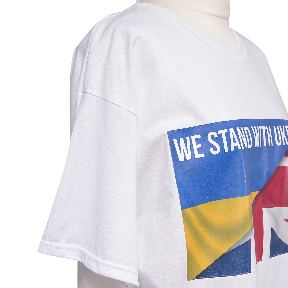 100% Cotton WE STAND WITH UKRAINE Unisex T-Shirt (Size S) - White