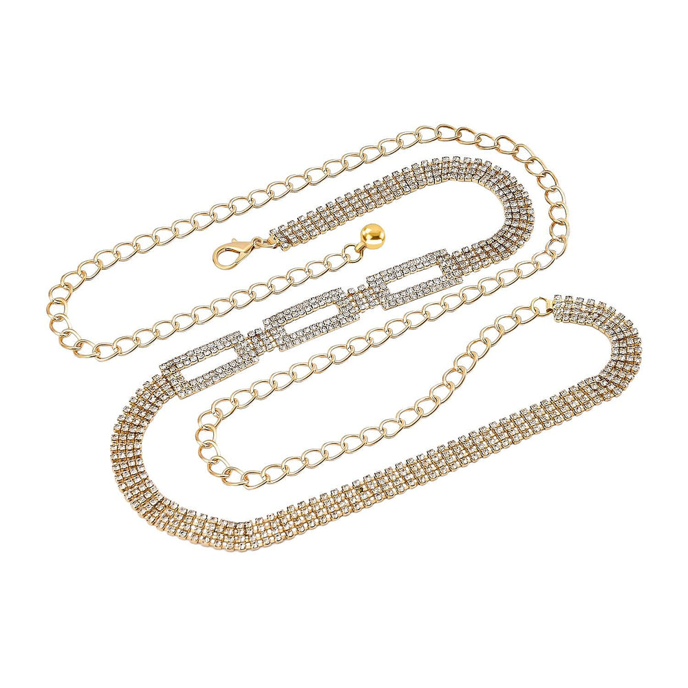 100% Crystal Glass Belt (Size 130 cm) - Gold