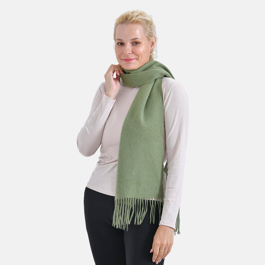100% Wool Solid Warm Scarf (Size 160x30 cm) - Green