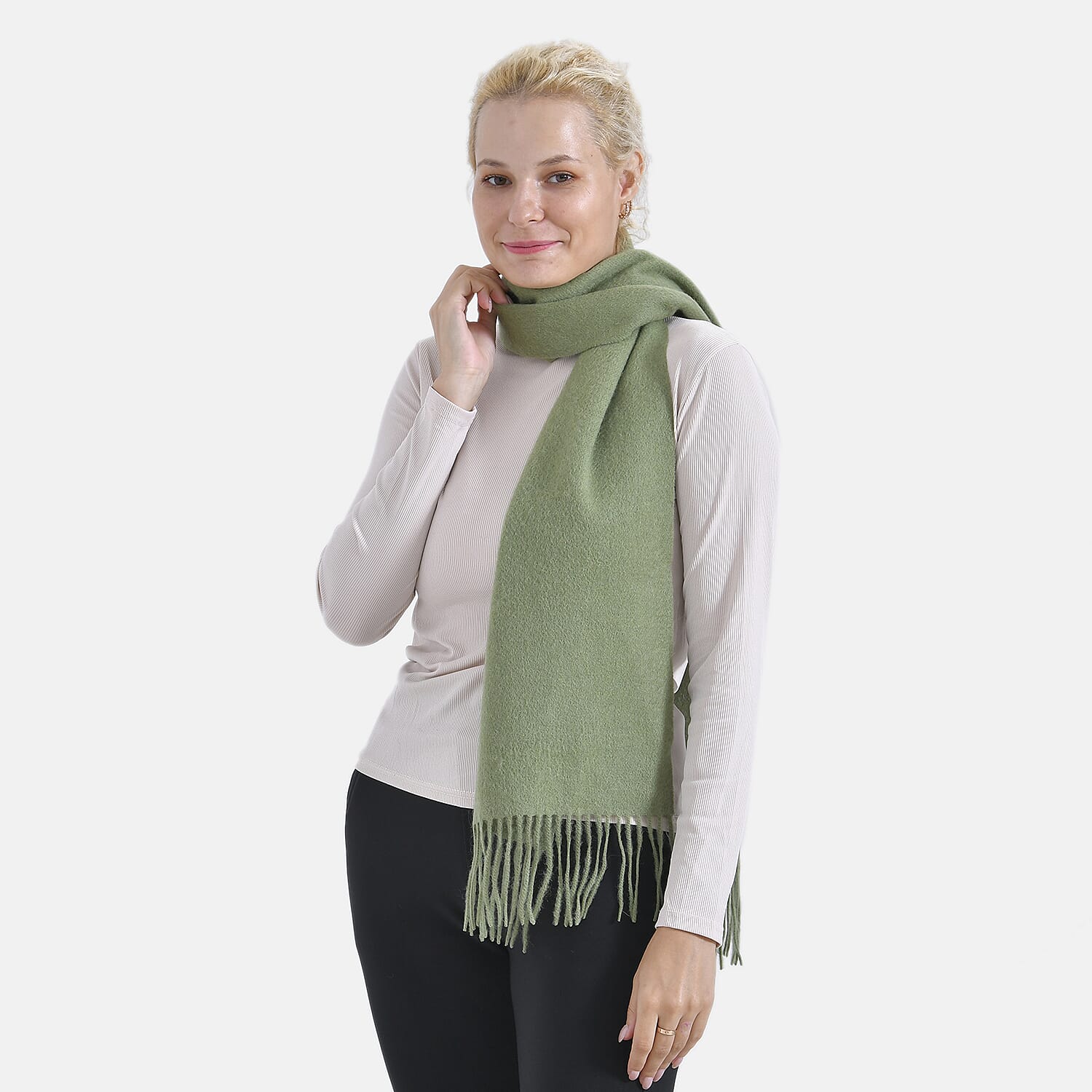 100% Wool Solid Warm Scarf (Size 160x30 cm) - Green