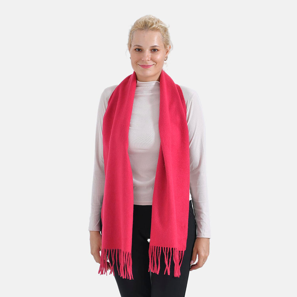 100% Wool Solid Warm Scarf (Size 160x30 cm) - Pink