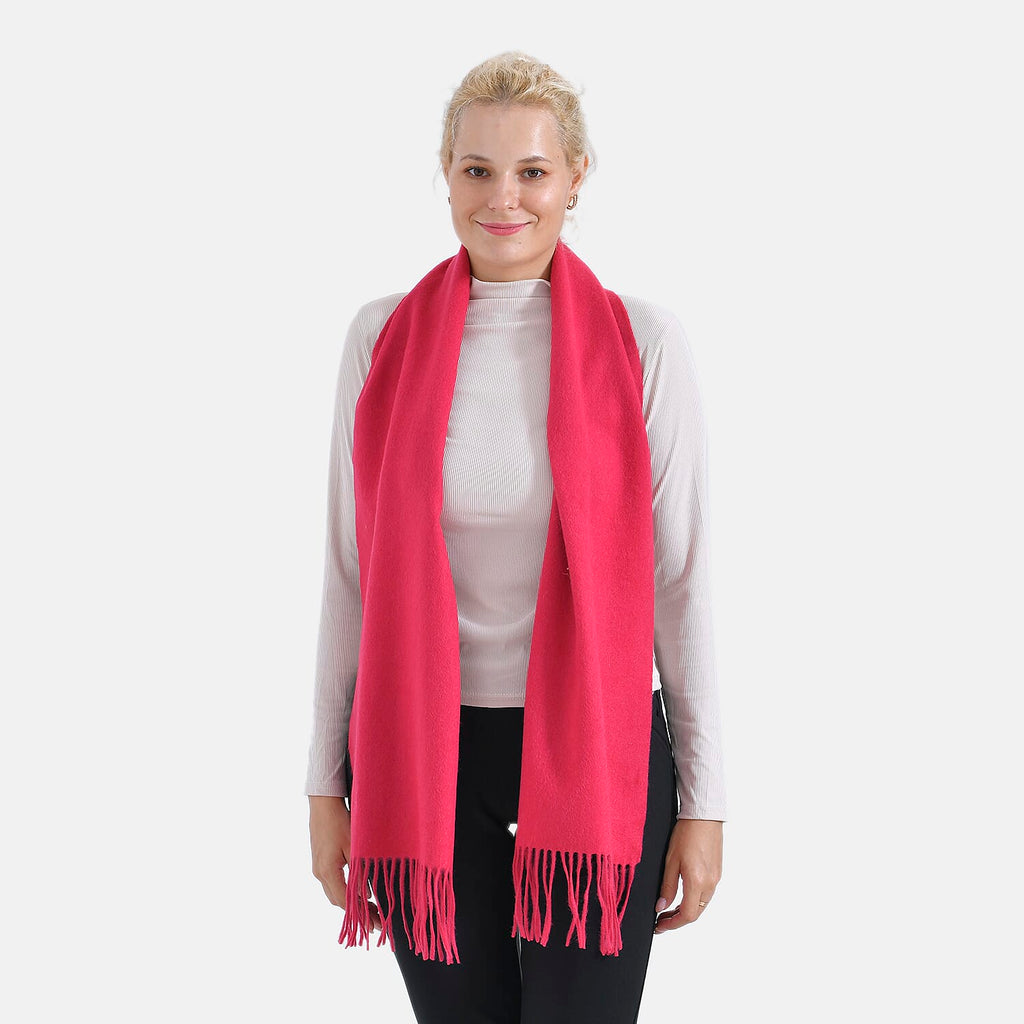 100% Wool Solid Warm Scarf (Size 160x30 cm) - Pink