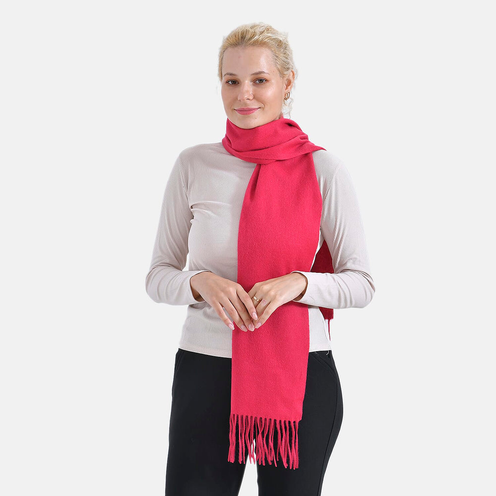 100% Wool Solid Warm Scarf (Size 160x30 cm) - Pink