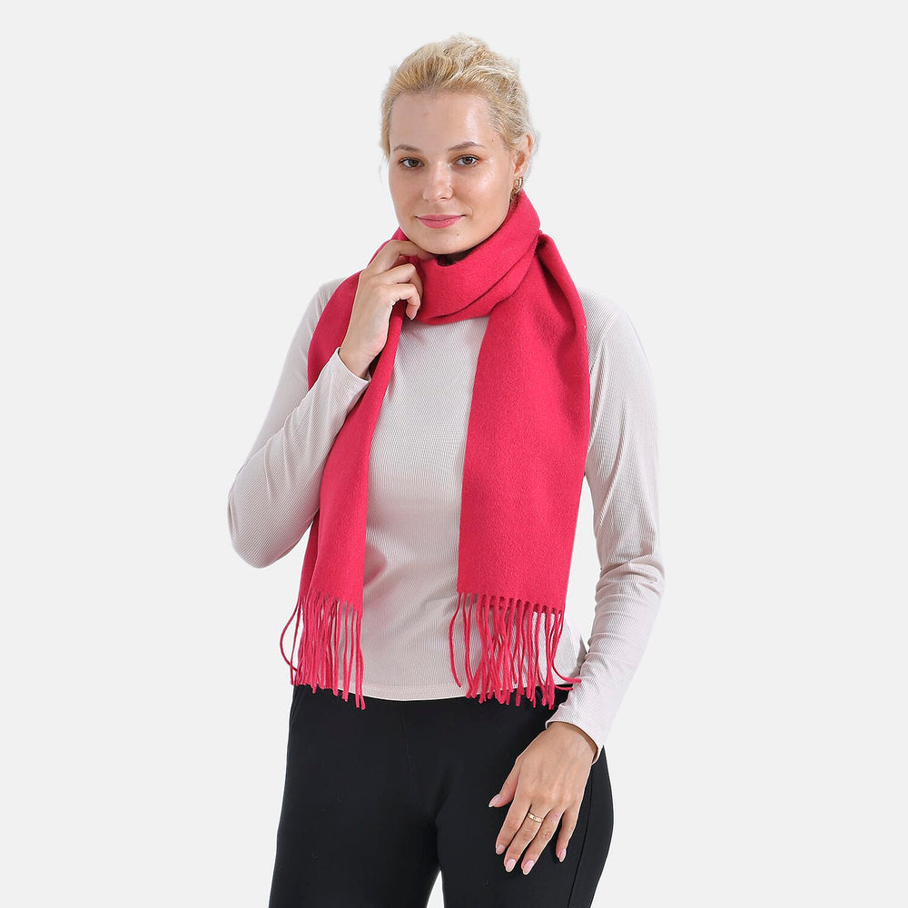 100% Wool Solid Warm Scarf (Size 160x30 cm) - Pink