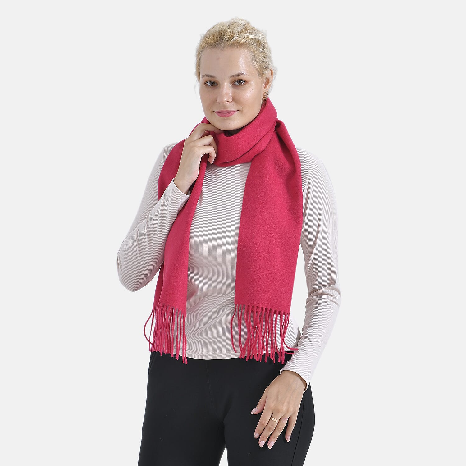 100% Wool Solid Warm Scarf (Size 160x30 cm) - Pink
