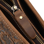 100% Genuine Leather Floral Embossed Tote Bag - Brown