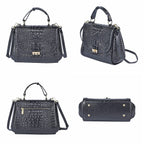 Black Friday Doorbuster - 100% Genuine Leather Croc Embossed Convertible Bag with Detachable Long Strap - Black