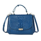 Black Friday Doorbuster - 100% Genuine Leather Croc Embossed Convertible Bag with Detachable Long Strap - Teal Blue