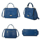 Black Friday Doorbuster - 100% Genuine Leather Croc Embossed Convertible Bag with Detachable Long Strap - Teal Blue