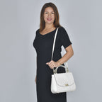 Black Friday Doorbuster - 100% Genuine Leather Croc Embossed Convertible Bag with Detachable Long Strap - Off-White