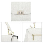 Black Friday Doorbuster - 100% Genuine Leather Croc Embossed Convertible Bag with Detachable Long Strap - Off-White