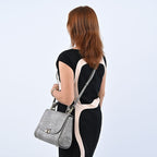 Black Friday Doorbuster -100% Genuine Leather Croc Embossed Convertible Bag with Detachable Long Strap - Grey