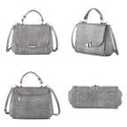 Black Friday Doorbuster -100% Genuine Leather Croc Embossed Convertible Bag with Detachable Long Strap - Grey