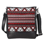 100% Genuine Leather Crocodile Embossed and Jacquard Crossbody Bag - Black