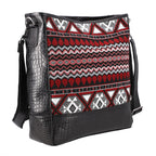 100% Genuine Leather Crocodile Embossed and Jacquard Crossbody Bag - Black