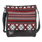 100% Genuine Leather Crocodile Embossed and Jacquard Crossbody Bag - Black