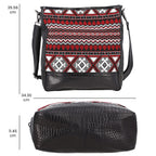 100% Genuine Leather Crocodile Embossed and Jacquard Crossbody Bag - Black