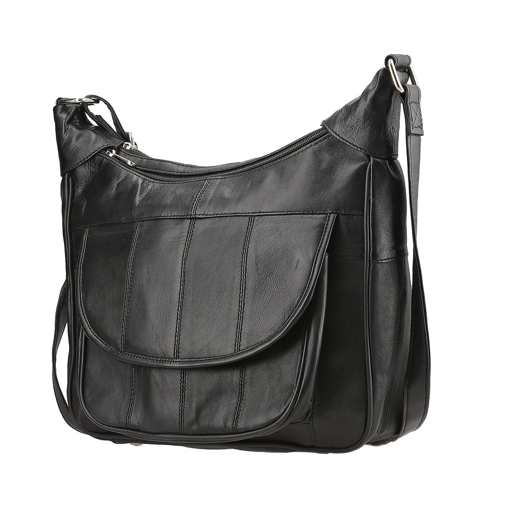 Hong Kong Closeout - 100% Genuine Leather Crossbody Bag with Shoulder Strap - Black