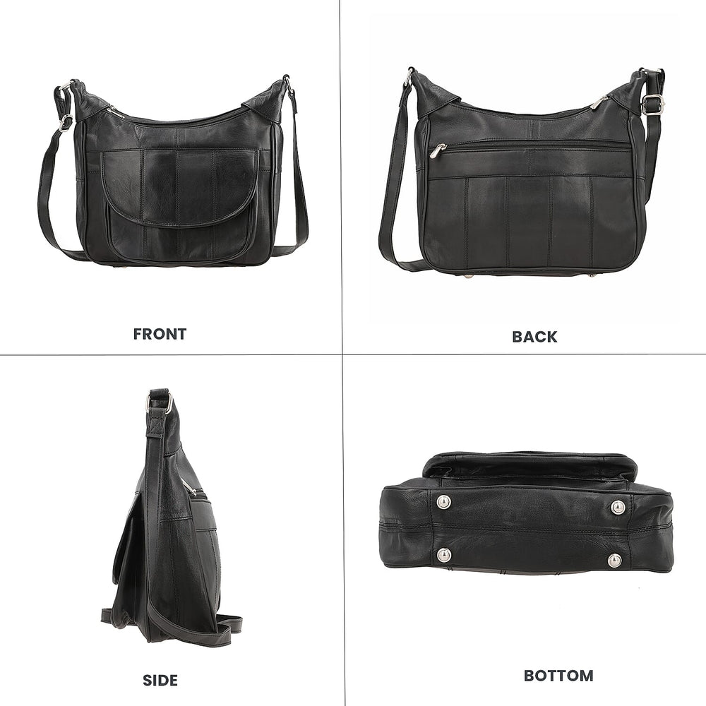 Hong Kong Closeout - 100% Genuine Leather Crossbody Bag with Shoulder Strap - Black