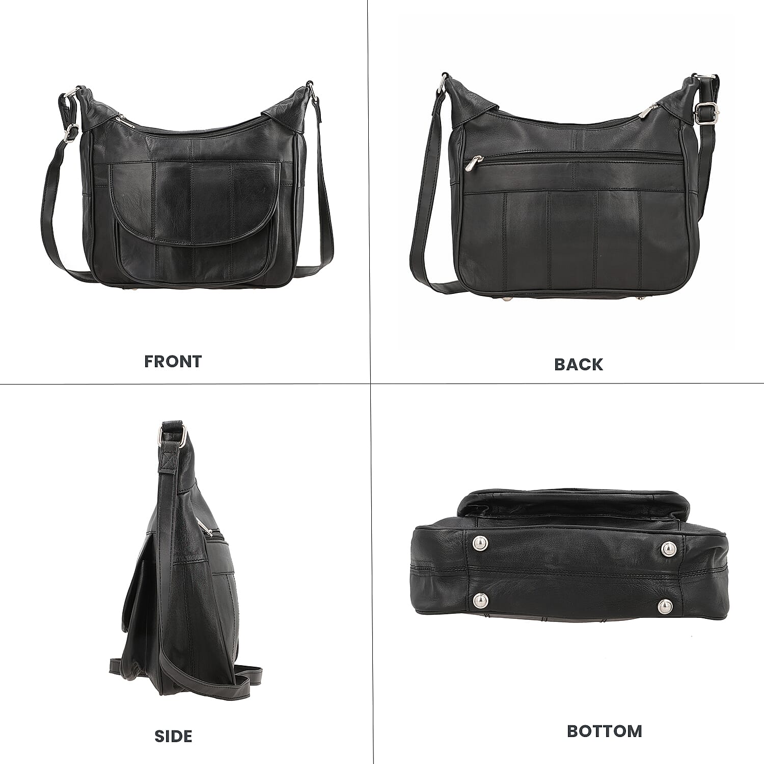 Hong Kong Closeout - 100% Genuine Leather Crossbody Bag with Shoulder Strap - Black