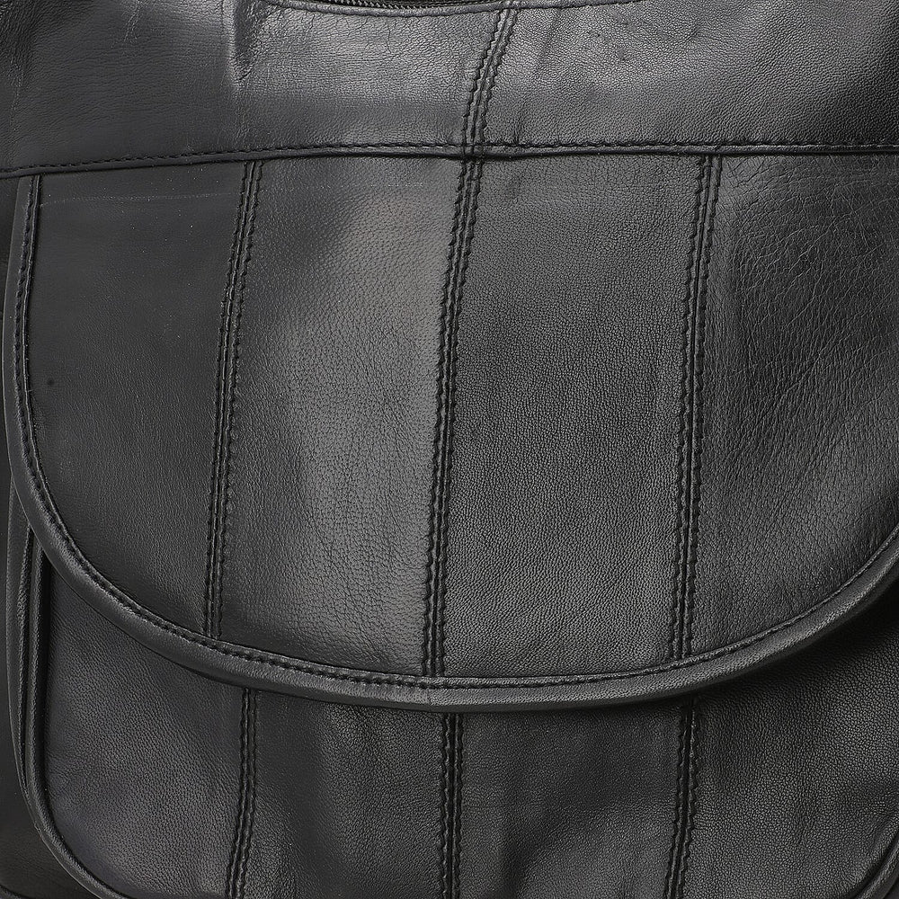Hong Kong Closeout - 100% Genuine Leather Crossbody Bag with Shoulder Strap - Black