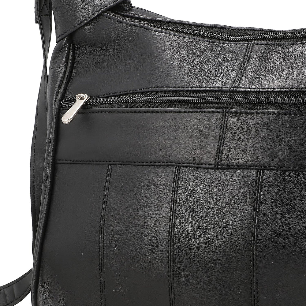 Hong Kong Closeout - 100% Genuine Leather Crossbody Bag with Shoulder Strap - Black