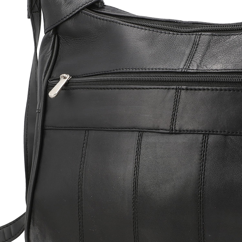 Hong Kong Closeout - 100% Genuine Leather Crossbody Bag with Shoulder Strap - Black